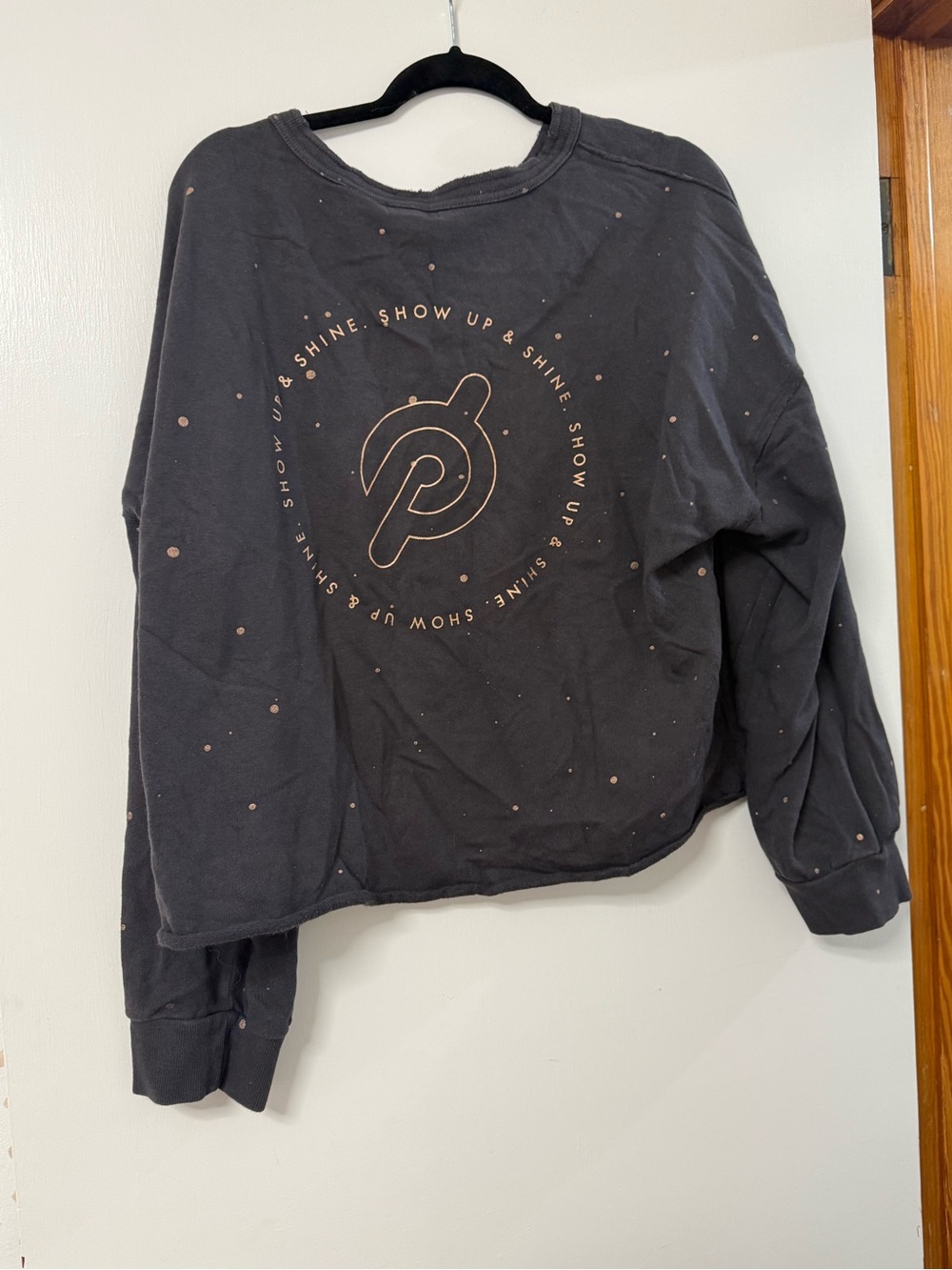 Peloton Black Crew Sweatshirt with Rose Gold Logo and Dot Accents
